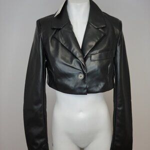 URBAN Outfitters Crop Faux Leather Jacket Black Size XS NWT